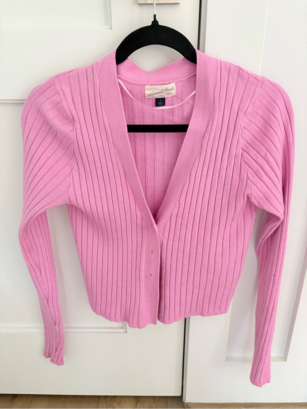 Universal Thread Pink Ribbed V-Neck Button Cardigan